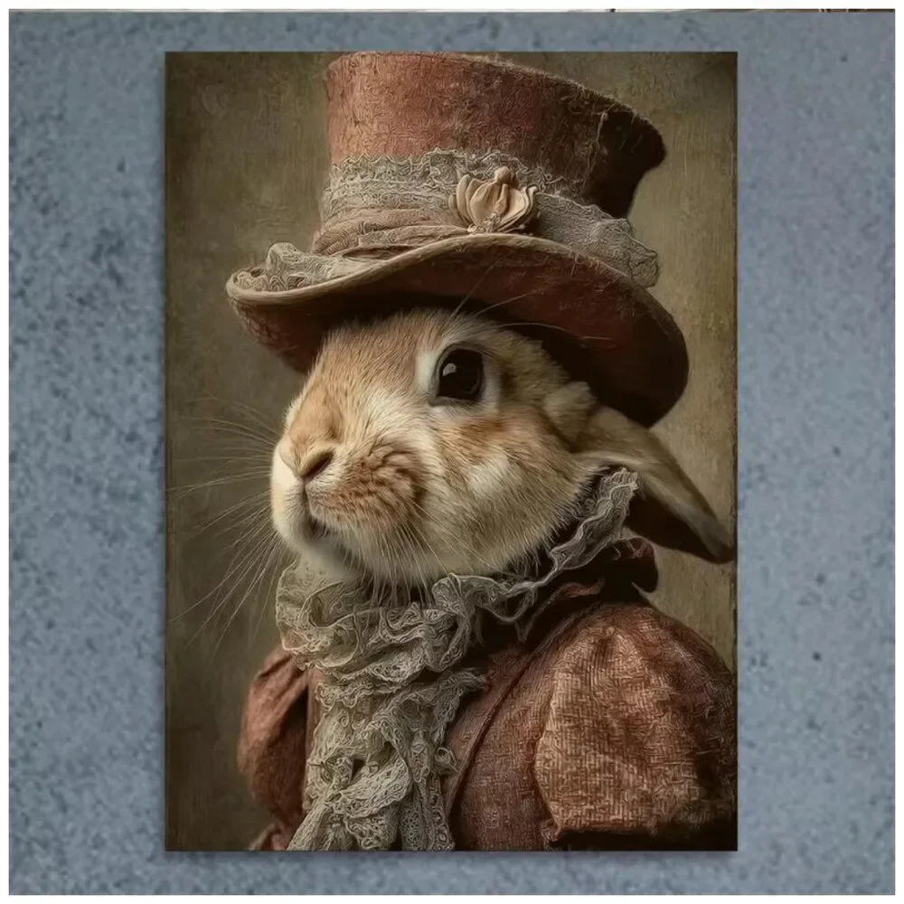 Canvas Art Victorian Rabbit Dressed in Top Hat & Vintage Costume 24x36 Frameless